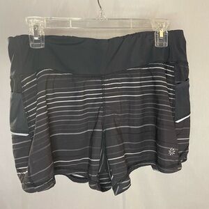 Athleta Women’s M Black & Gray Striped Running/Tennis Shorts Back Zipper